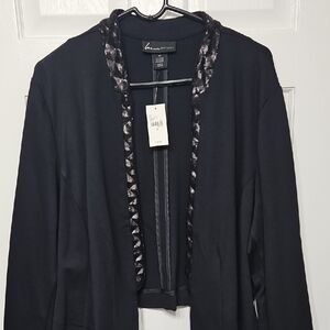 Lane Bryant Black Open-Front Blazer with Metallic Trim